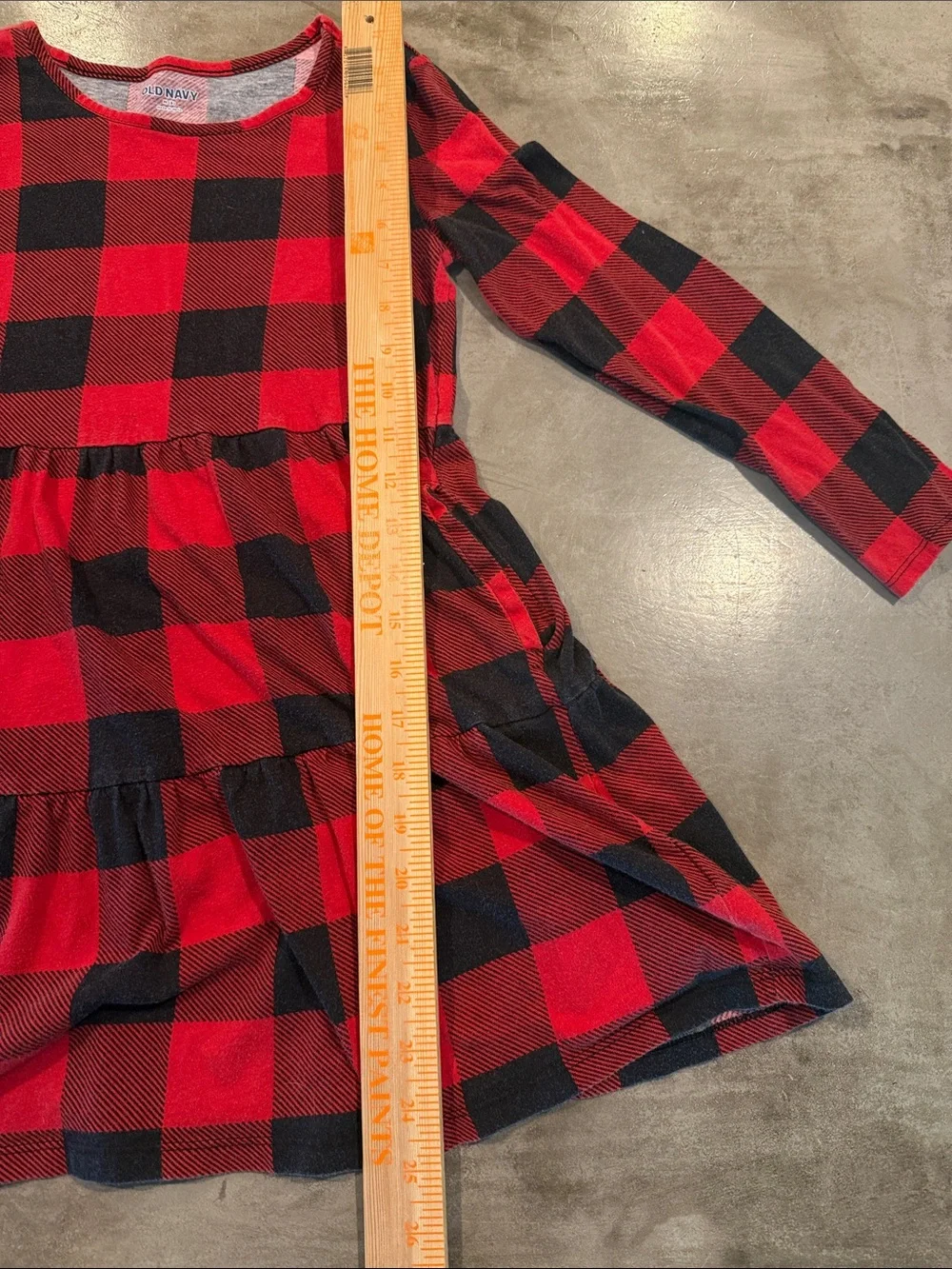 Old Navy Red and Black Buffalo Plaid Tiered Long-Sleeve Dress